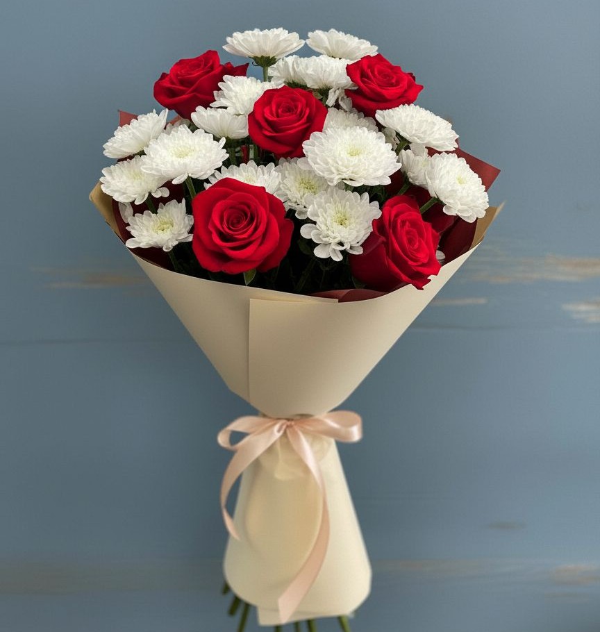 Букет цветов из: Розы и Хризантемы в Сергиевском Ставропольского края