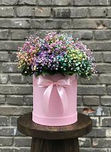Цветочная композиция из Гипсофила и Розы в шляпной коробке в Сергиевском Ставропольского края