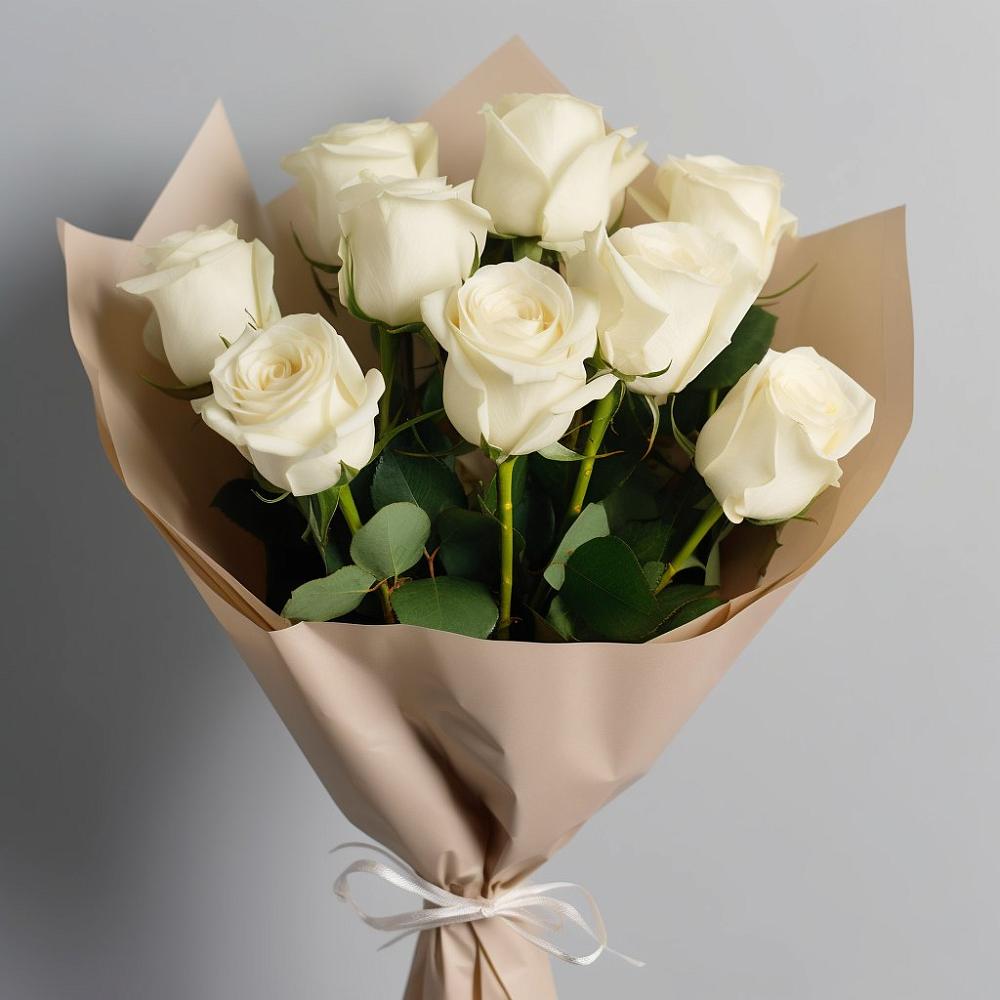 Букет 9 Белых роз Эдлесс Лав в Сергиевском Ставропольского края