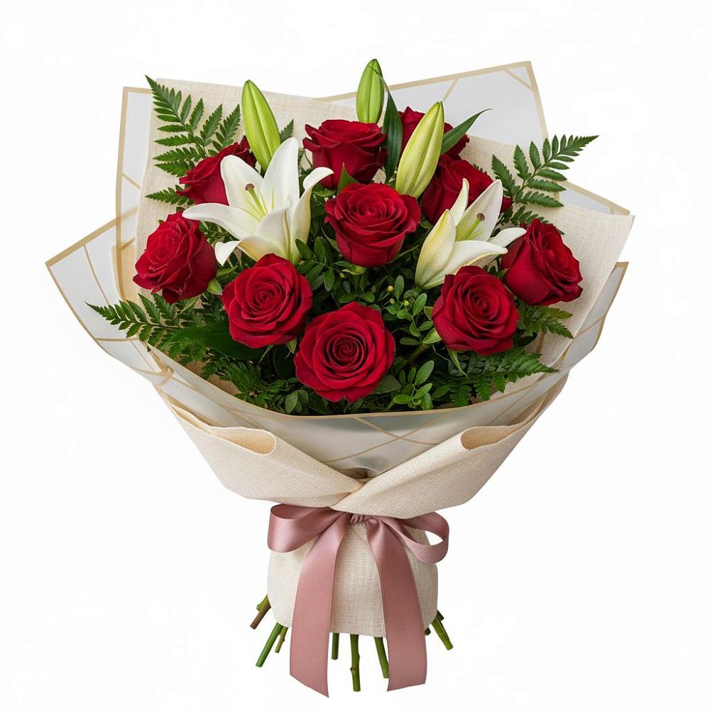 Букет цветов из: Лилии и Розы в Сергиевском Ставропольского края