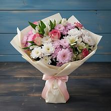 Букет цветов из:  Хризантемы, Альстромерии и Розы в Сергиевском Ставропольского края