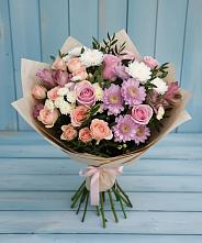 Букет цветов из:  Хризантемы, Розы и Альстромерии в Сергиевском Ставропольского края