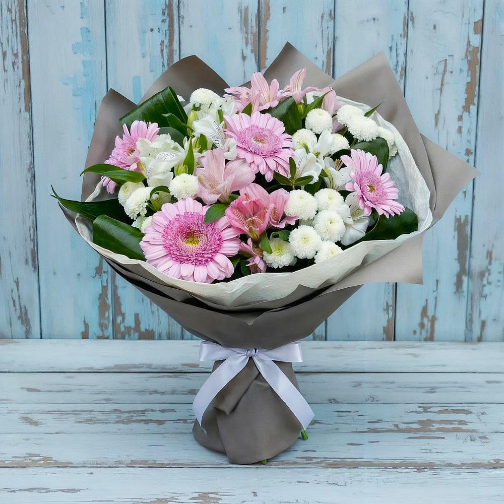 Букет цветов из: Герберы, Альстромерии и Хризантемы в Сергиевском Ставропольского края