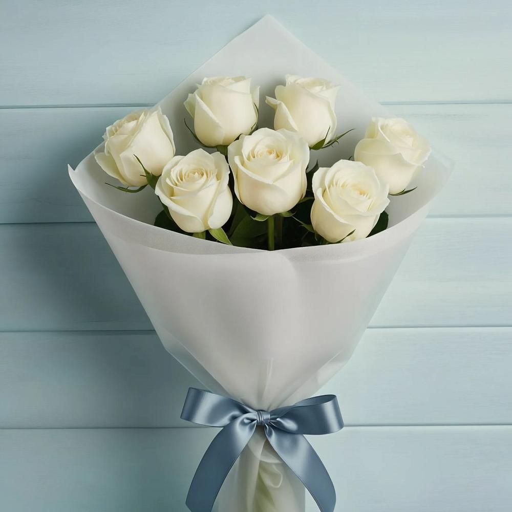 Букет 7 Белых роз Эдлесс Лав в Сергиевском Ставропольского края