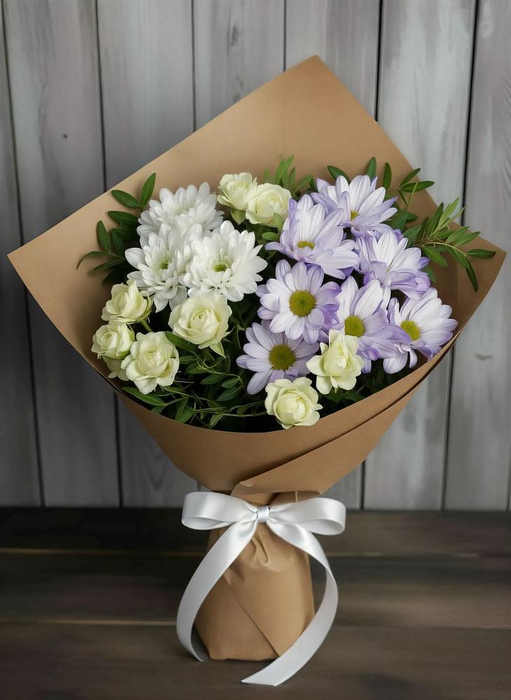Букет цветов из: Хризантемы и Розы в Сергиевском Ставропольского края